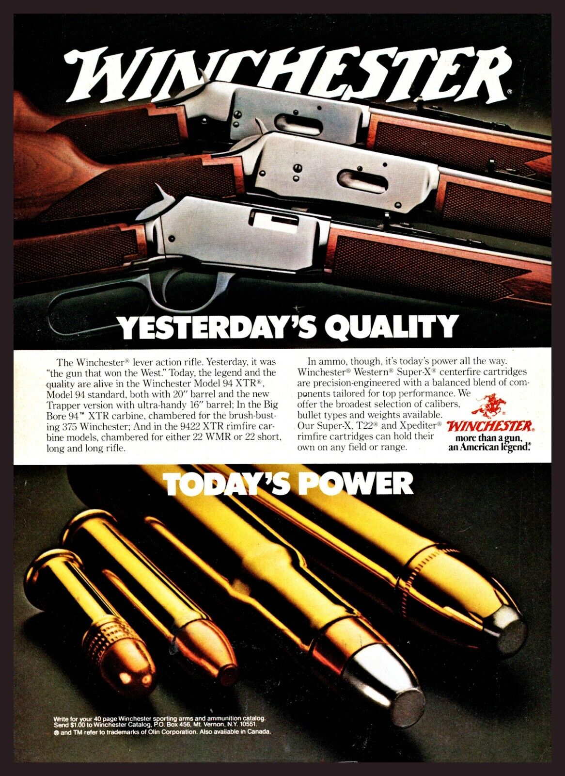 1981 WINCHESTER 94 XTR Standard & Trapper Lever Action Rifle and Ammunition AD