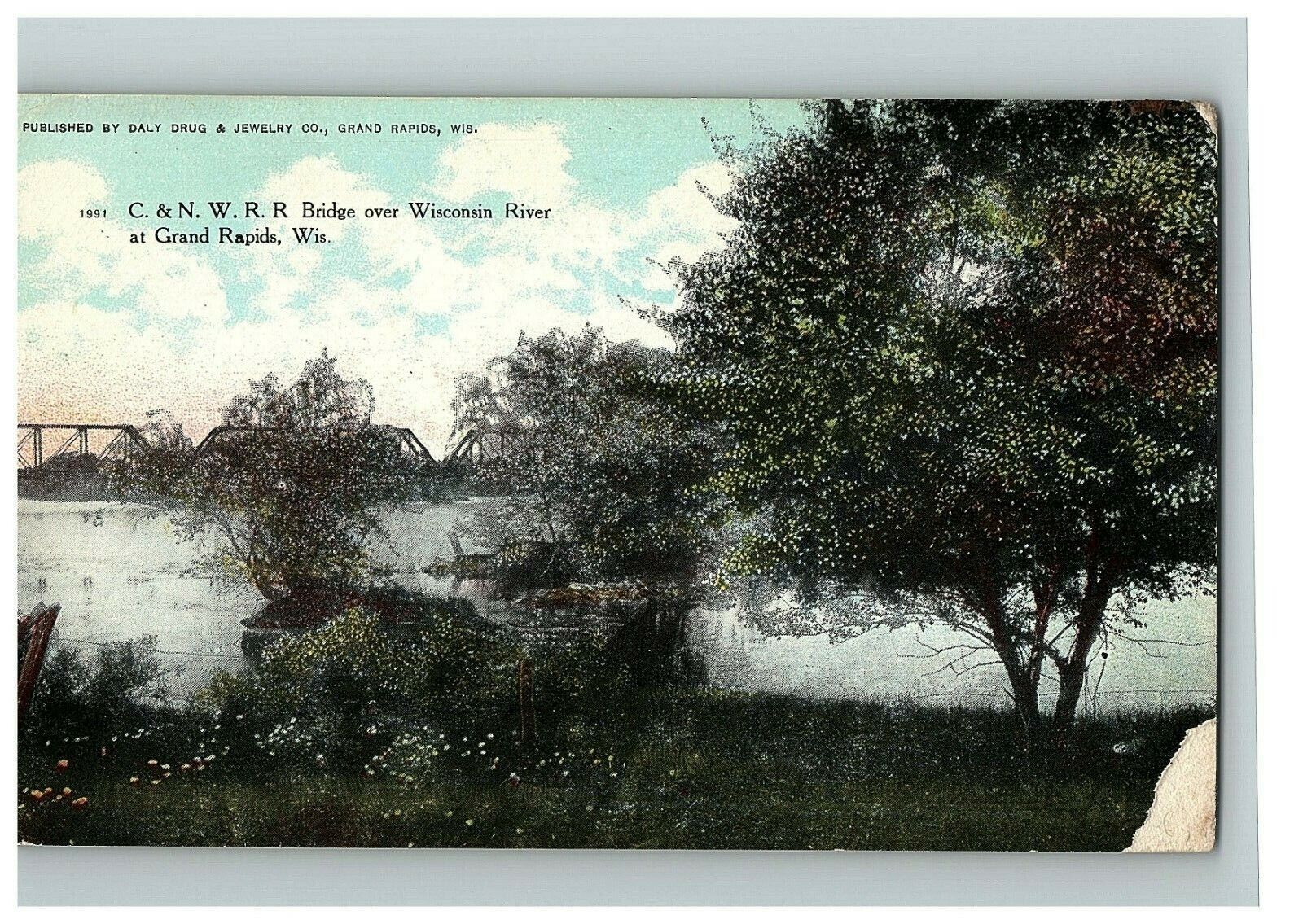 c.1900-08 Postcard C.&N. W. R.R. Bridge Over Wisconsin River At Grand Rapids