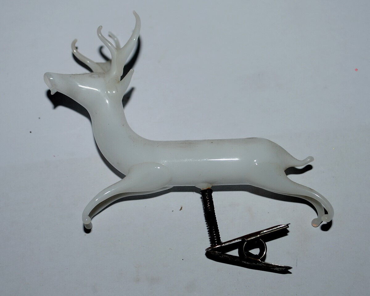 antique German christmas ornament mouth blown, deer on clip