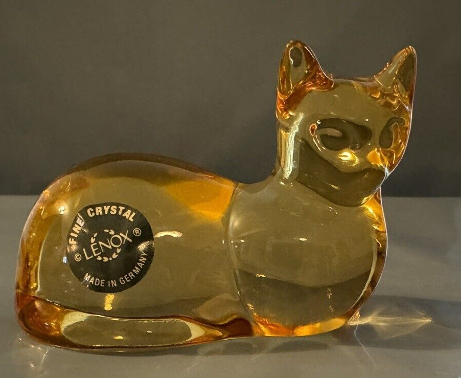 Lenox Fine Crystal Germany Amber Orange Cat Laying 1995 Figurine Vintage EUC