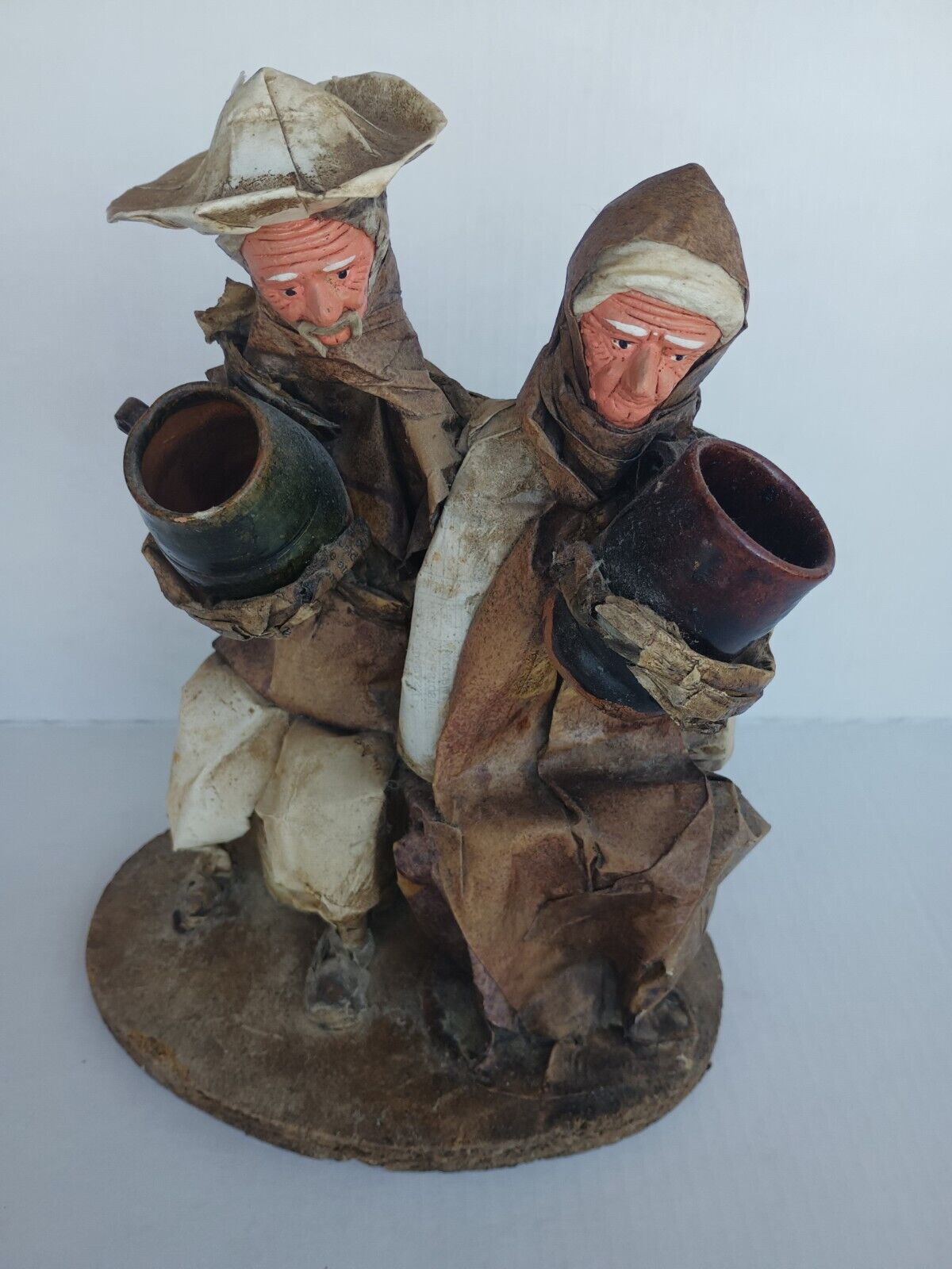 Vintage Paper Maché Mexican Folk Art Couple Carrying Pots