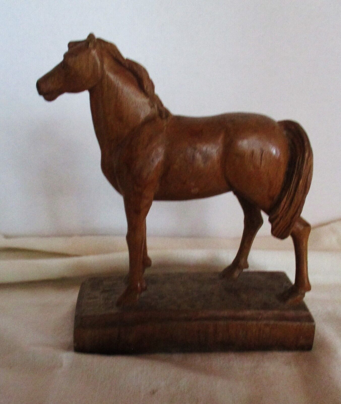 Hand Carved Wood Horse Figurine on Base - 8\