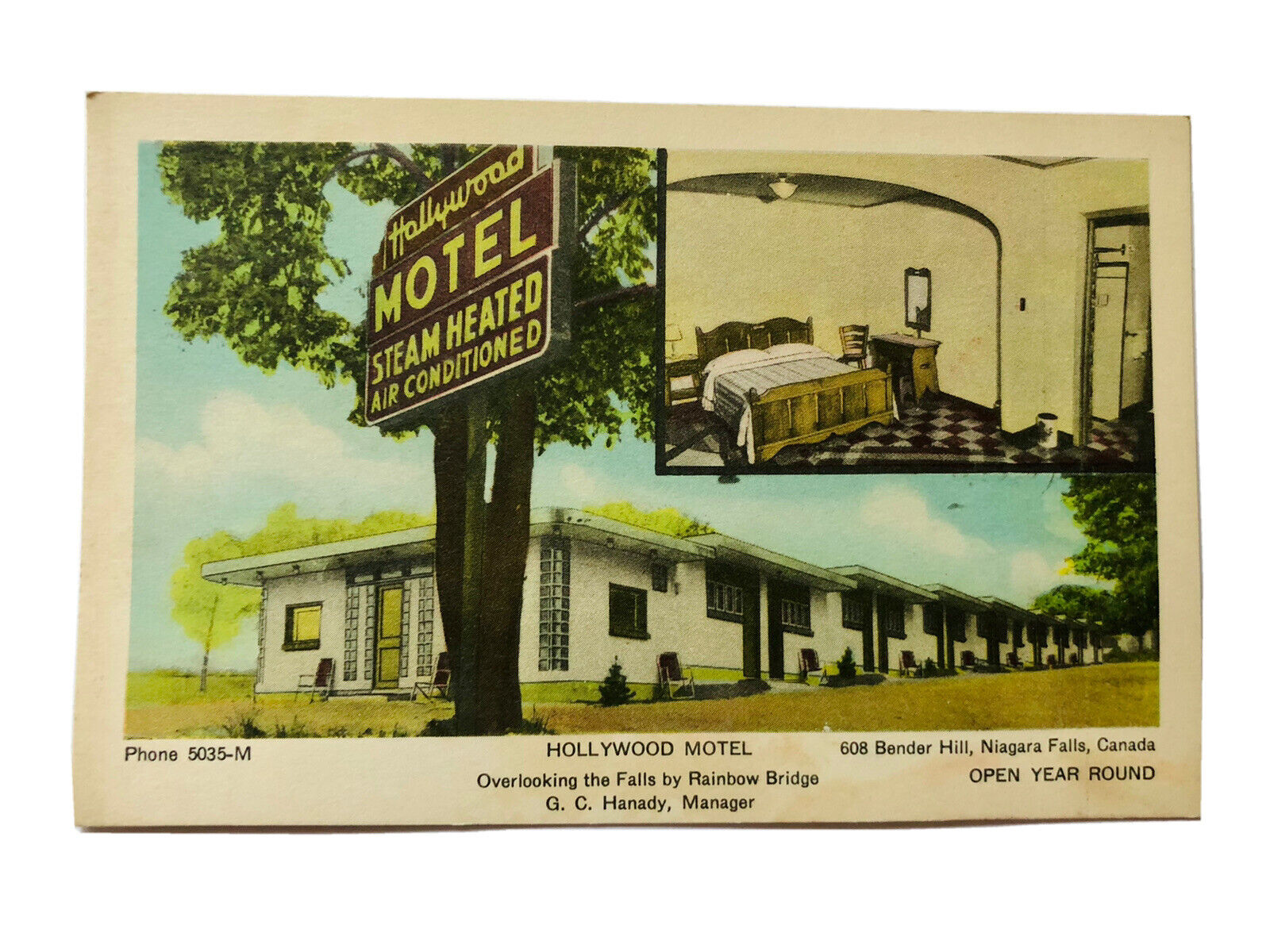 VTG 50s Linen Postcard Of The  Hollywood Motel Niagara Falls, Ontario  CANADA