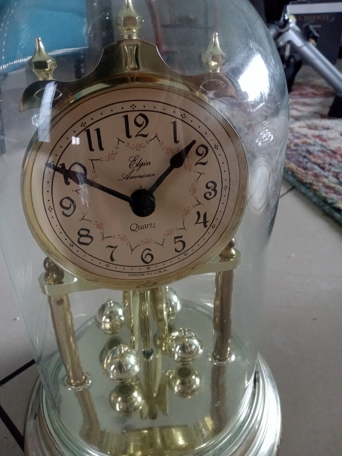 Vintage Elgin Glass Dome  Pendulum Quartz Anniversary Clock - U.S.A.