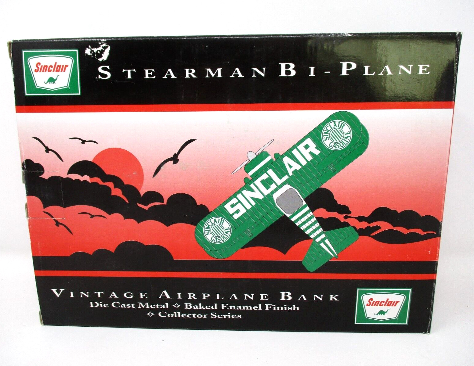 Vintage Sinclair Stearman Bi Plane Airplane Die Cast Metal Bank 1993