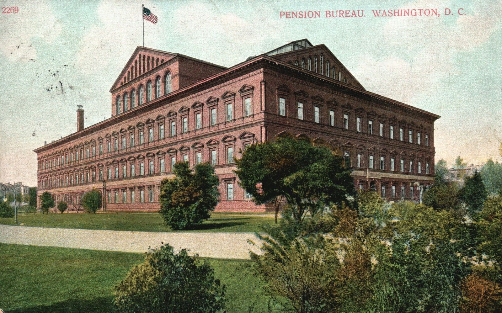 Vintage Postcard 1908 Pension Bureau Historical Building Landmark Washington DC