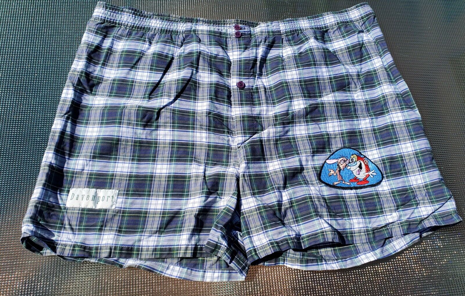 VINTAGE Nickelodeon REN & STIMPY Boxer Shorts 1990's New Plaid Embroidered Rare