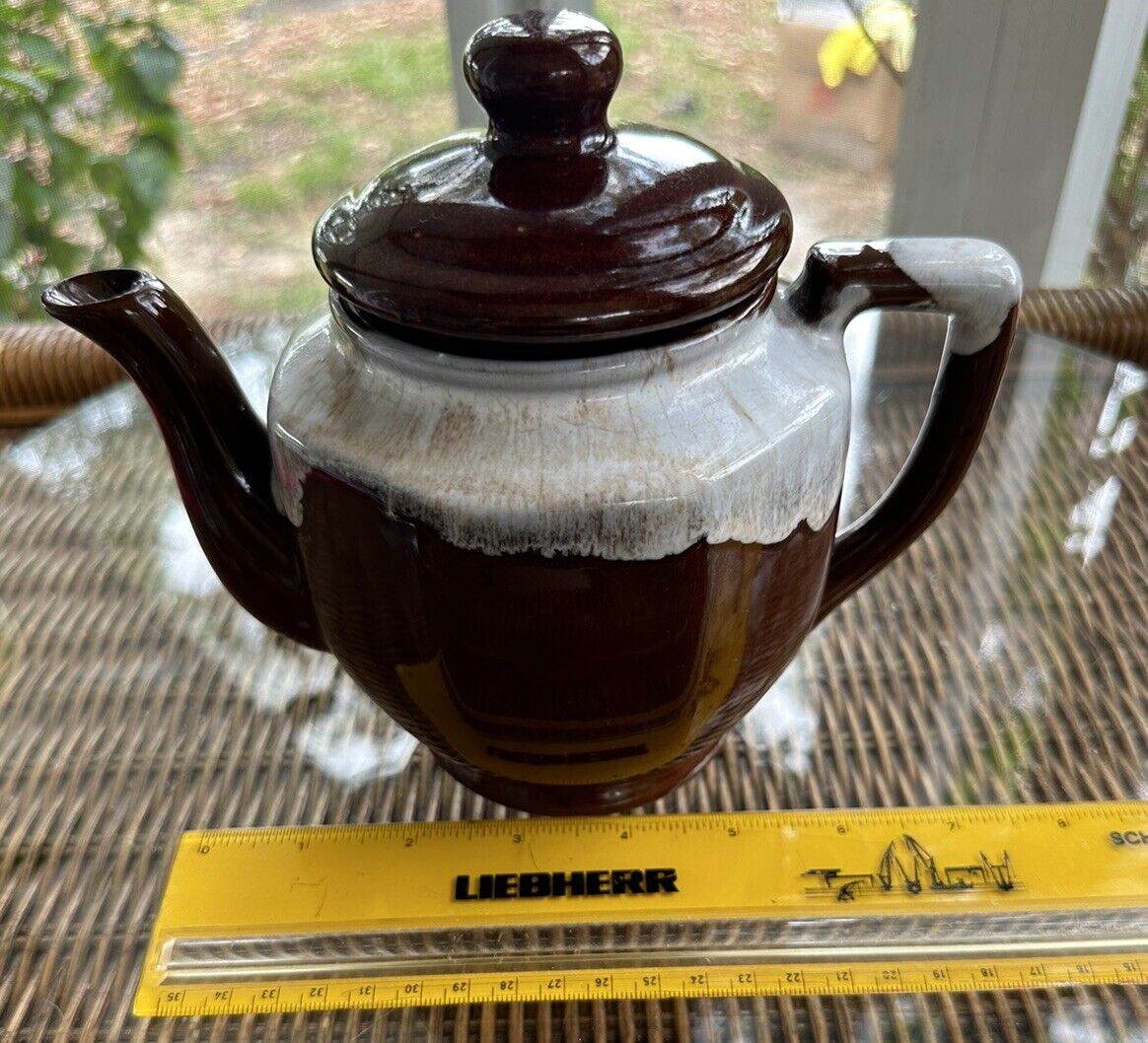 Vintage Brown Glaze Drip Teapot 5” Tall Japan Rustic Outdoor Cabin Tea Party