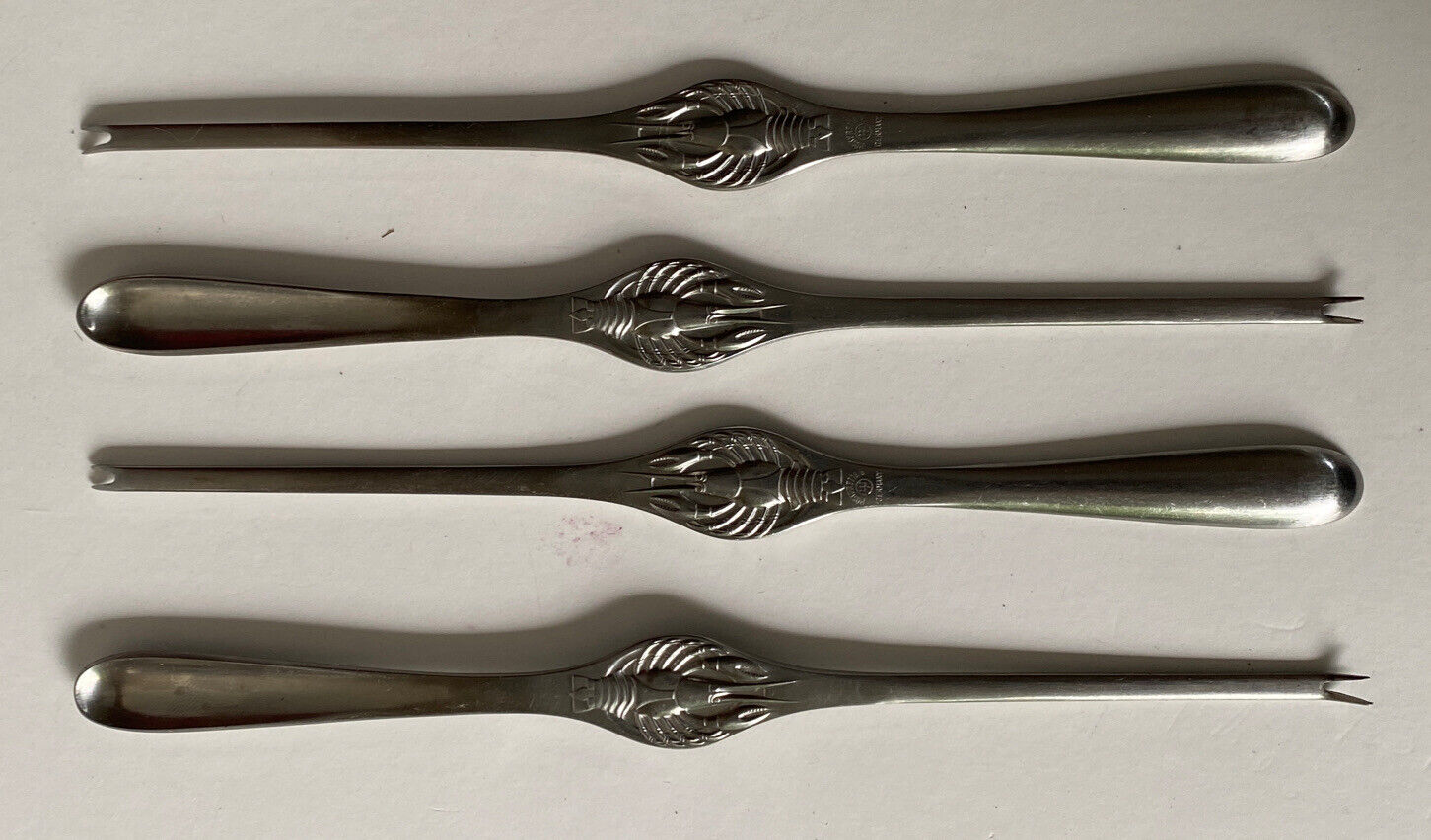 Rostfrei Germany 4 Piece 8 inch Long Lobster Fork Set 18/10 Stainless Vintage