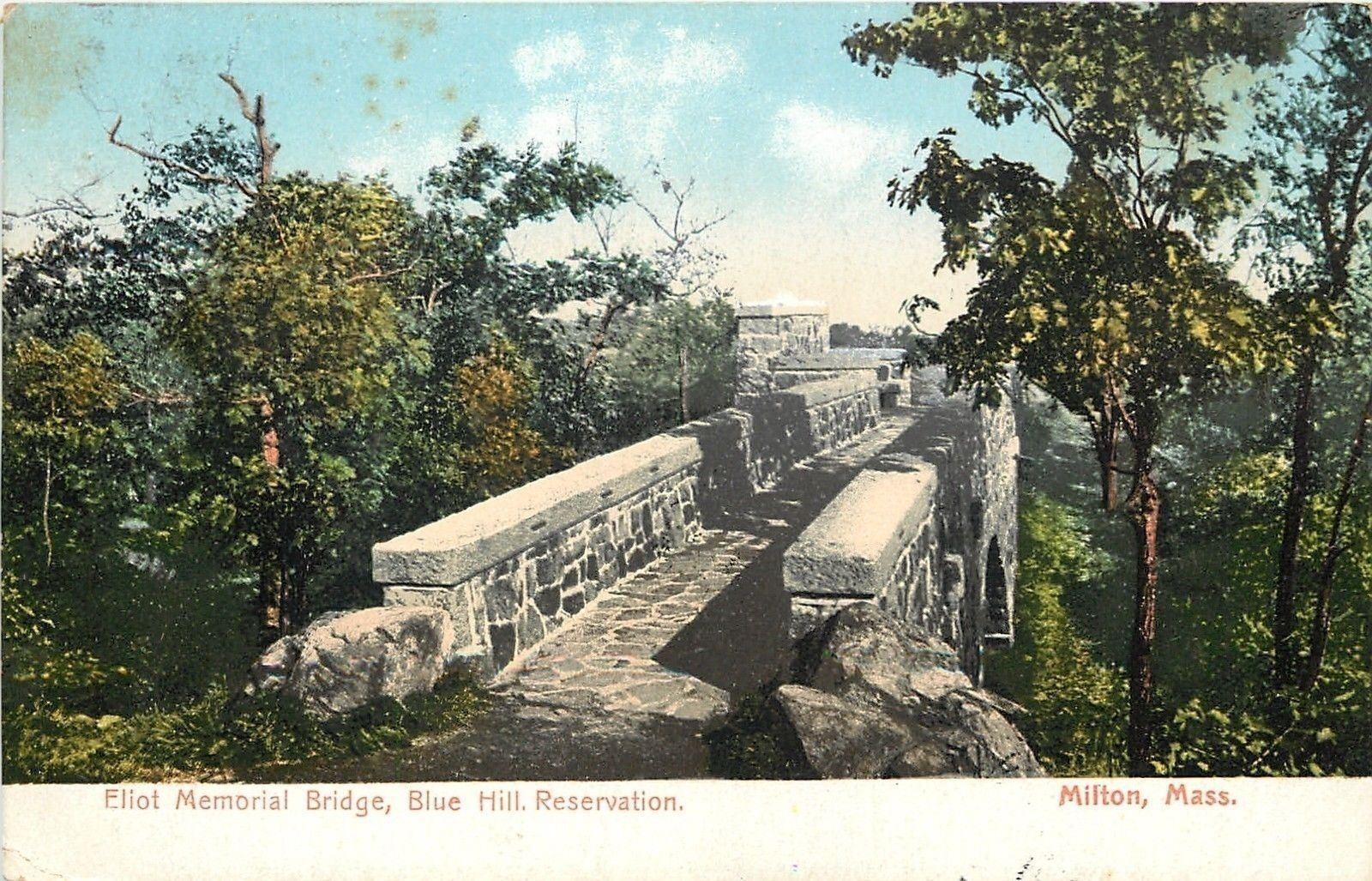 Milton Massachusetts~Blue Hill Reservation~Eliot Memorial Bridge~1912 Postcard
