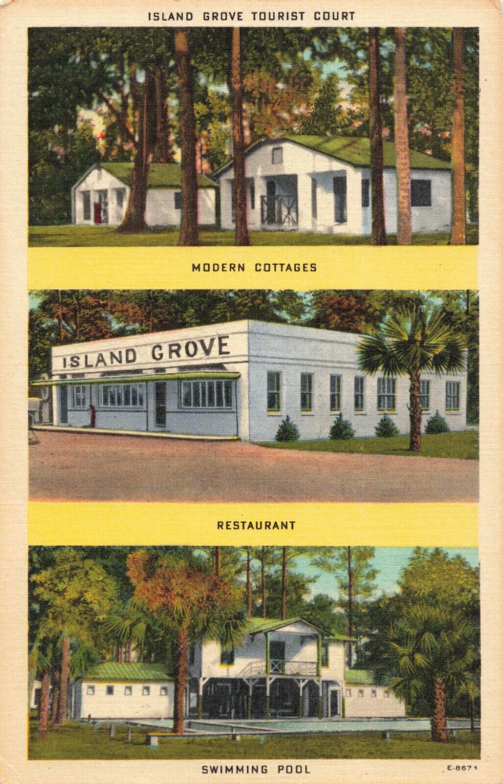 Island Grove Tourist Court Waverly Georgia GA Cottages Pool c1940 Postcard