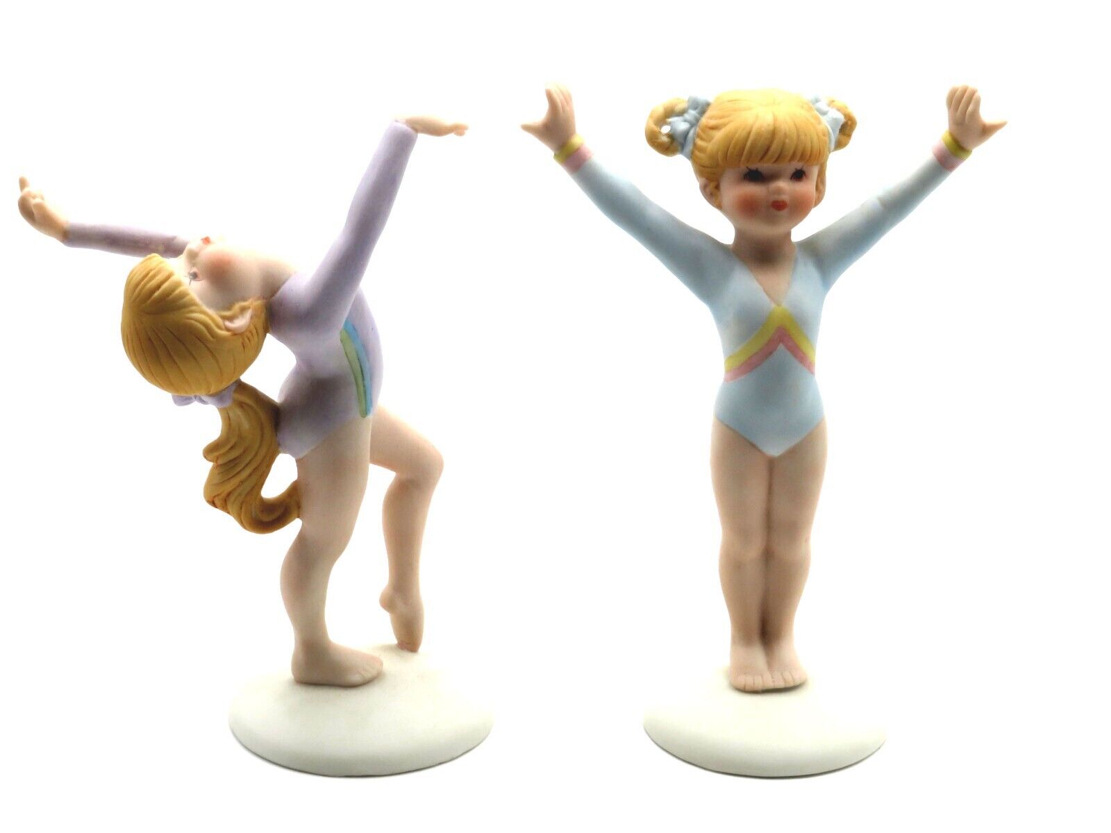 Vintage Enesco Gymnastics Figurines 2 Porcelain Bisque Girls in Boxes