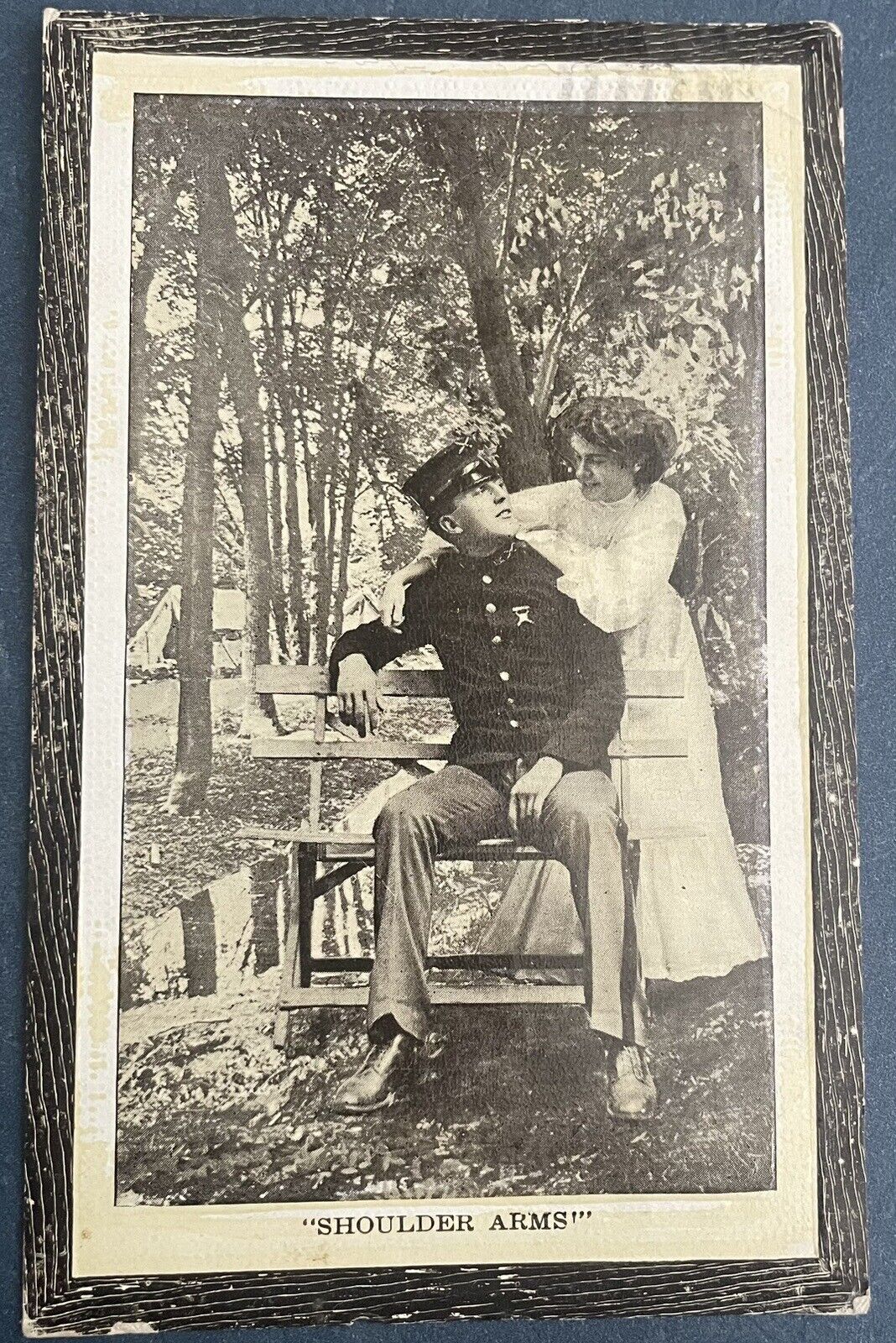 Vintage 1910 “Shoulder Arms” Military Romantic RPPC Postcard - Sgt John D. Clark