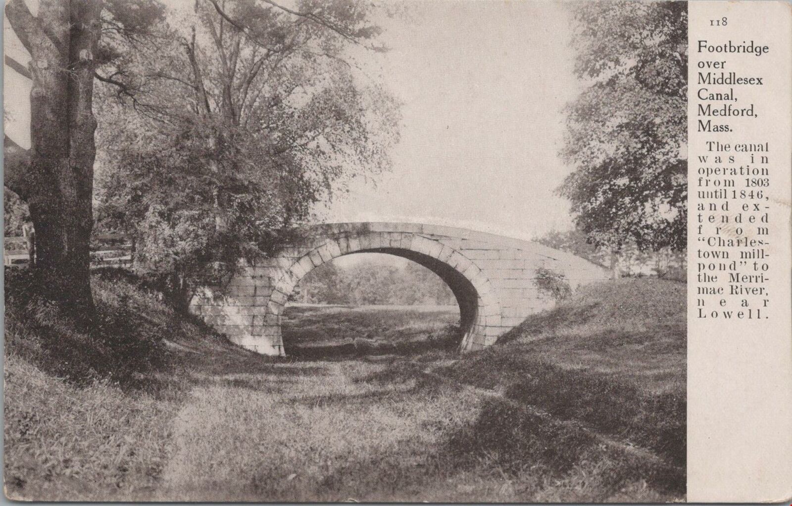 Postcard Footbridge Over Middlesex Canal Medford MA 