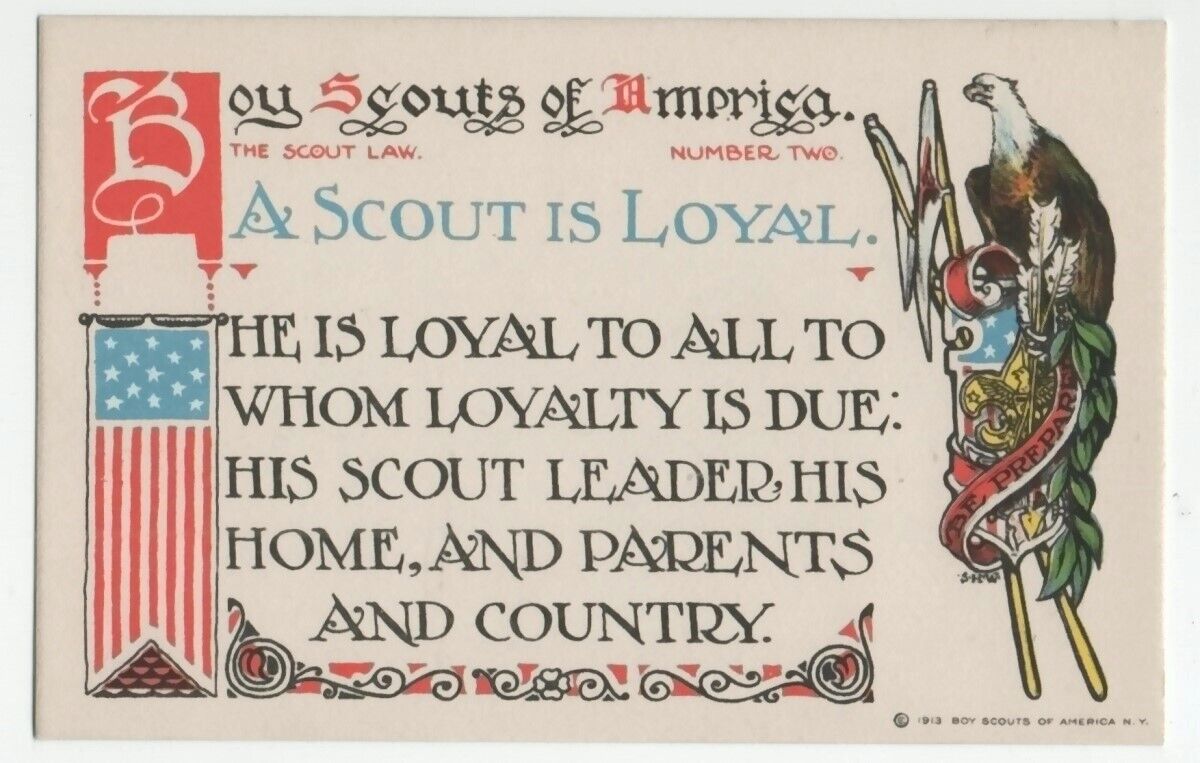 1913 Boy Scout Laws Postcard - A Scout is Loyal - Official Boy Scout Card