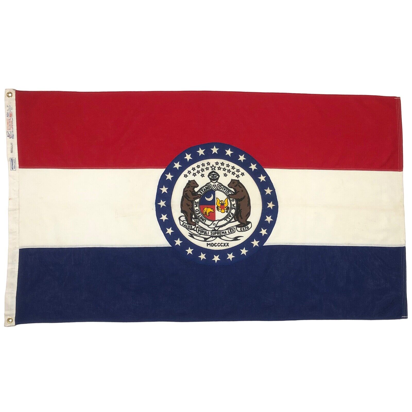 Vintage Sewn Cotton Missouri American State Bear Flag USA Old Cloth Textile Art