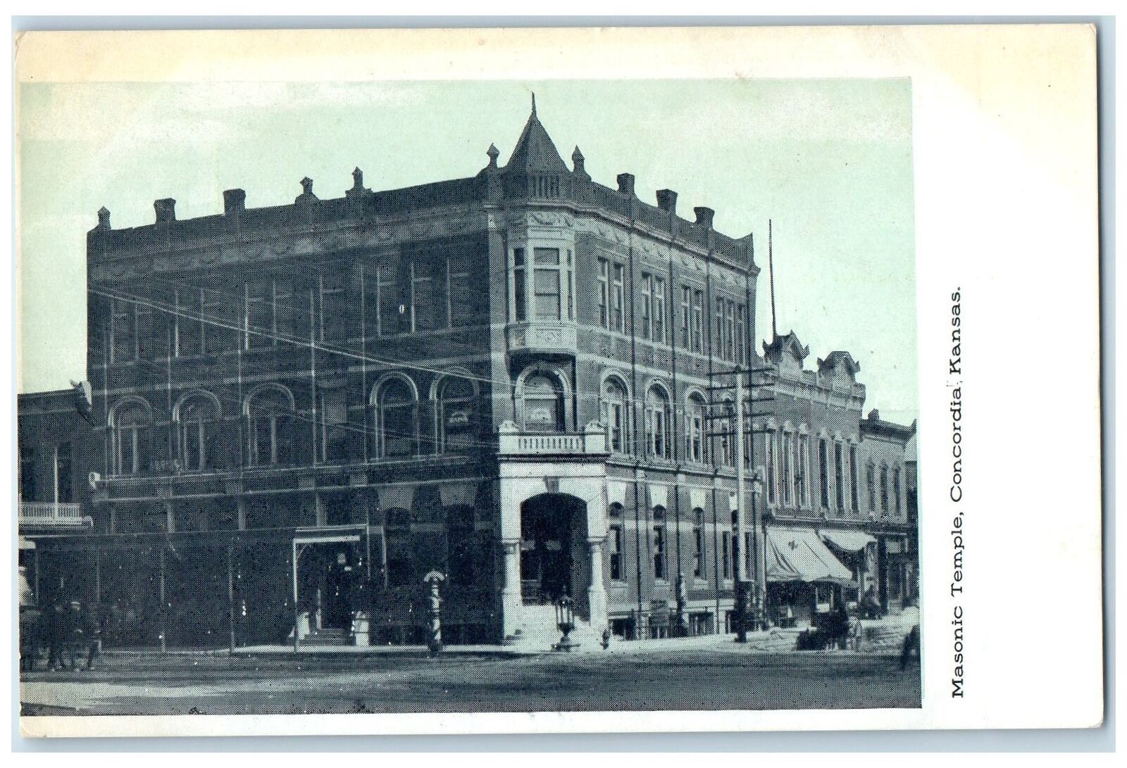 c1920 Masonic Temple Carriage Building Entrance Concordia Kansas KS Postcard