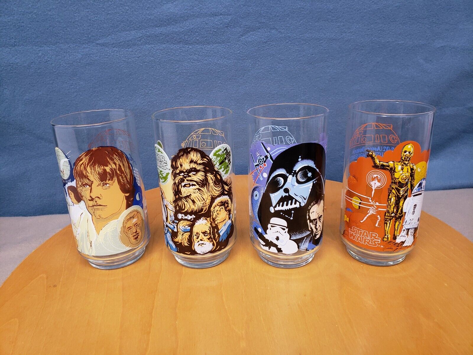 Star Wars Vintage 1977 Burger King 4 Complete Glass Cup Set Mint