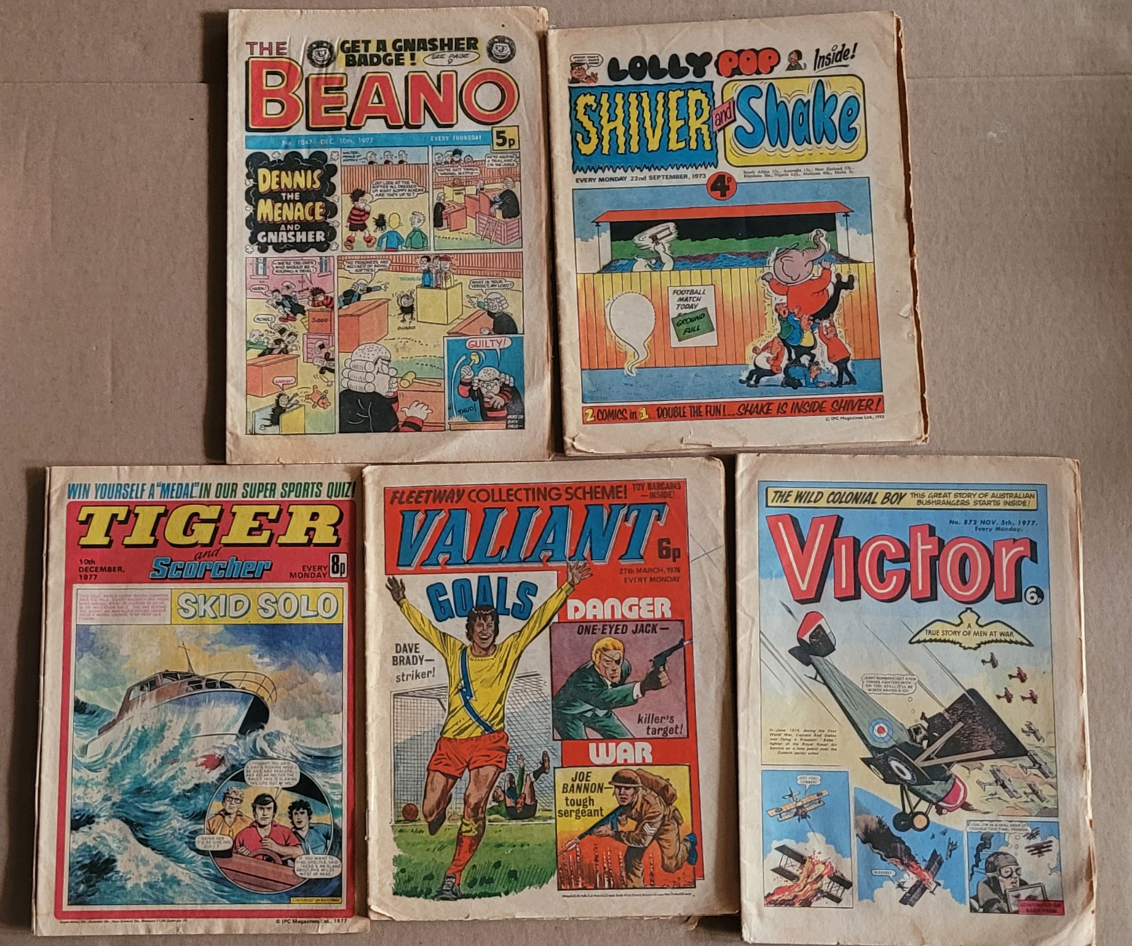 Lot of 1970s British comics, Beano, Shiver and Shake, Tiger, Valiant, Victor