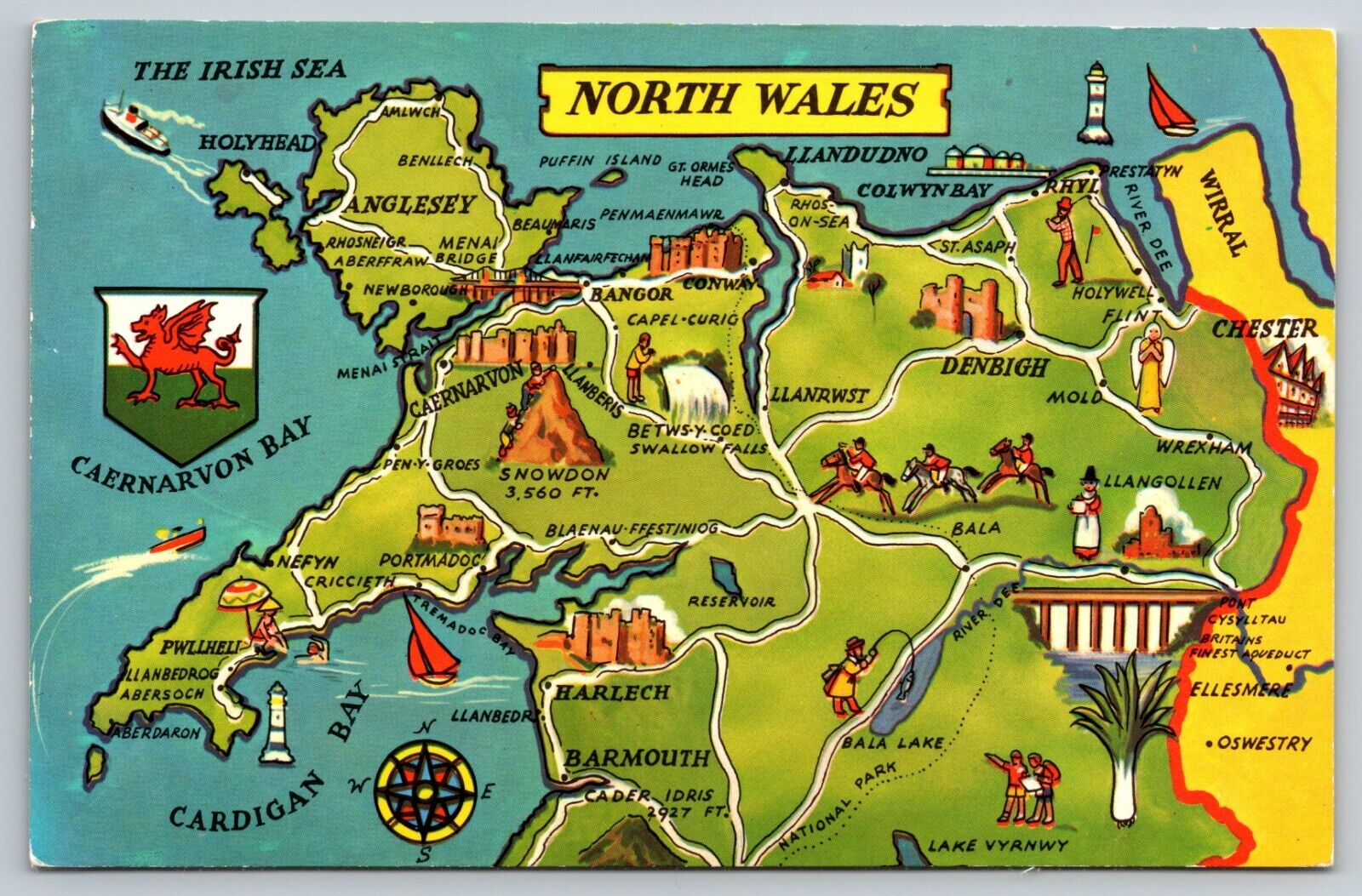 North Wales Map Postcard UNPOSTED