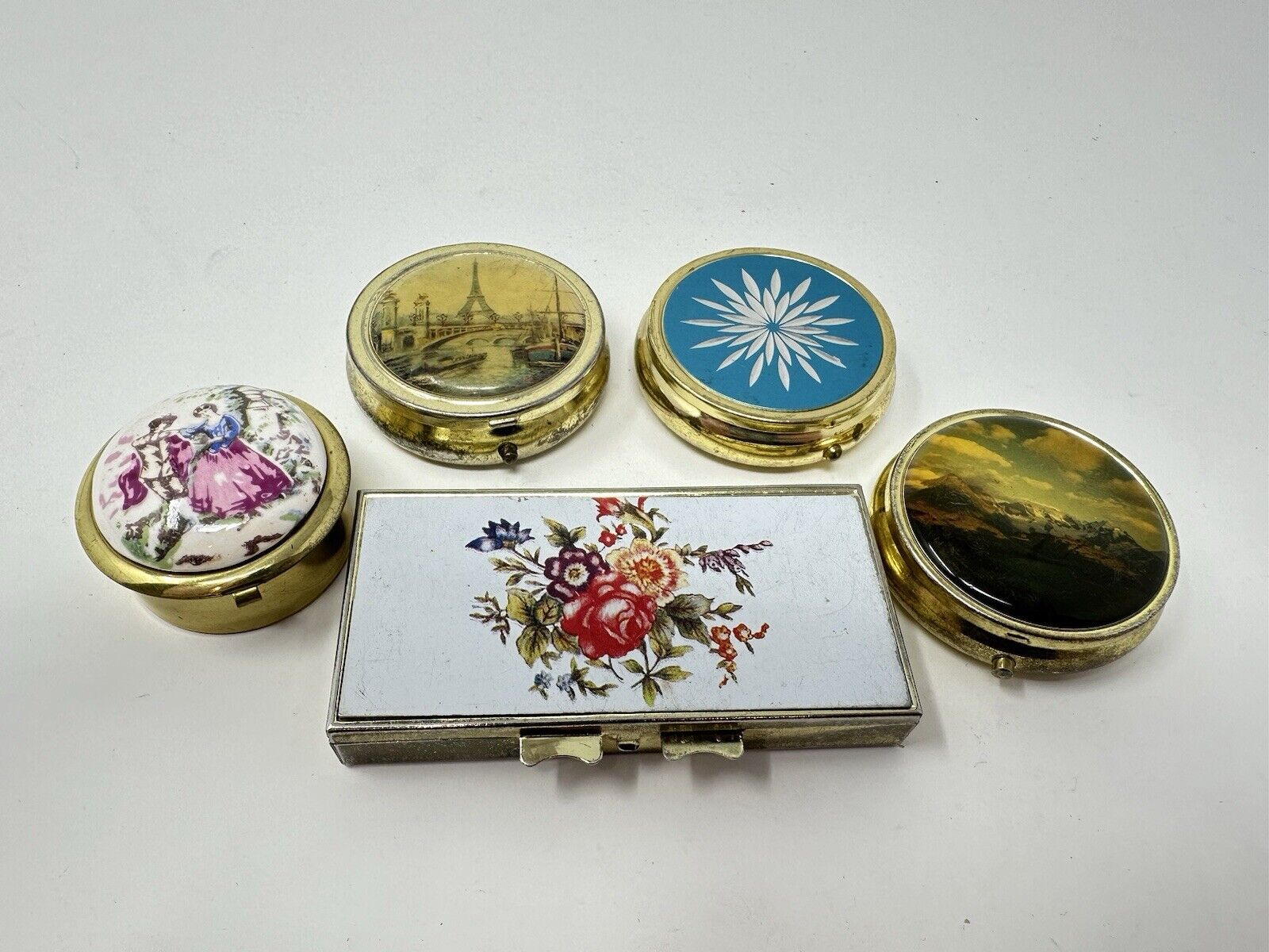 Lot Of 5 Vintage Pill Boxes Rare Old Vtg