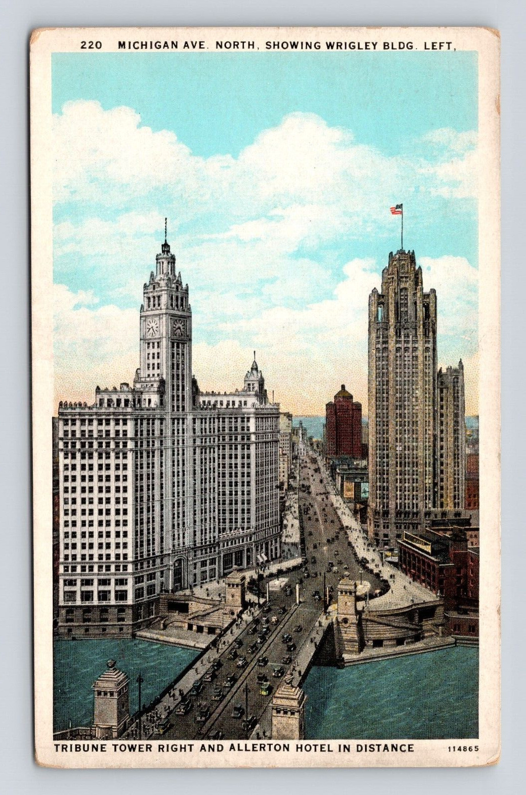 Antique Postcard MICHIGAN AVE WRIGLEY BLDG TRIBUNE TOWER ALLERTON HOTEL 1910-20