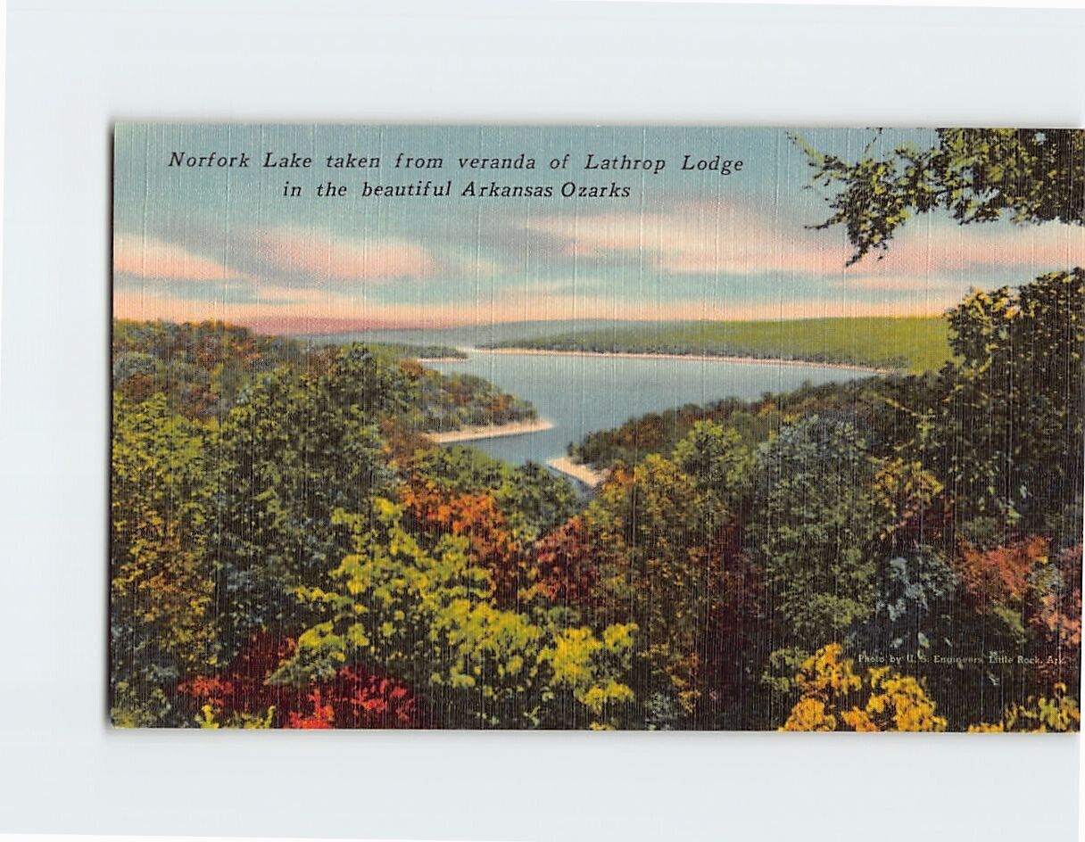 Postcard Norfolk Lake taken from the Veranda of Lathrop Lodge Arkansas USA