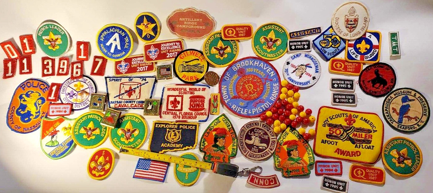 Huge Lot Boy Scout Vintage 70's up patches, Unique,  Bead scout Badges