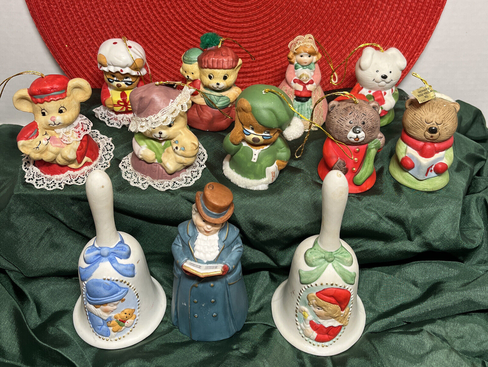 Lot Vintage JASCO CARING CRITTER & Lil CHIMERS Bisque Porcelain Bells Ornaments