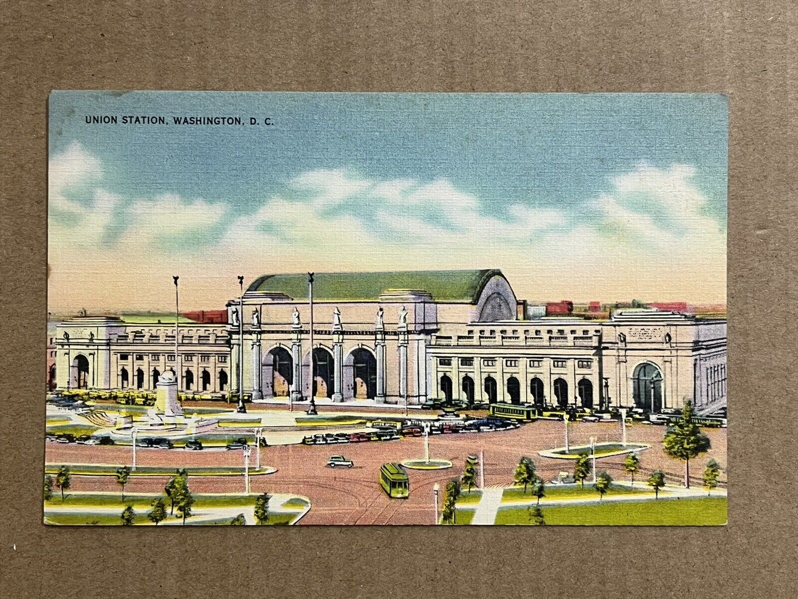 Postcard Washington DC Union Station Train Depot Railroad Trolleys Vintage PC