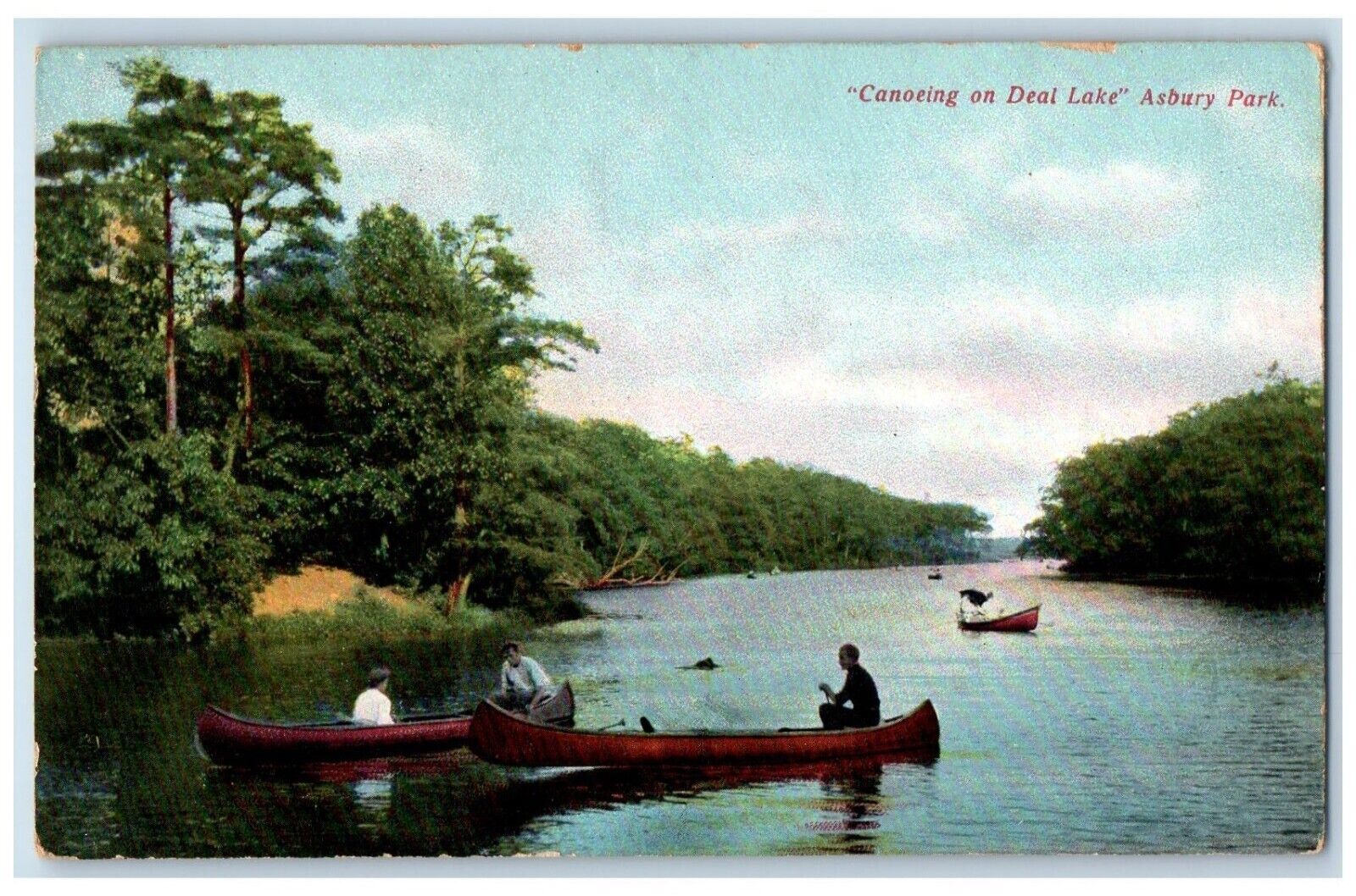 c1910\'s Canoeing On Deal Lake Asbury Park New Jersey NJ Antique Postcard