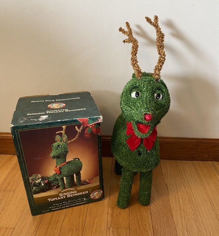 Vintage Gemmy Topiary Reindeer Rudolph 1997 Rare Singing Animated Christmas
