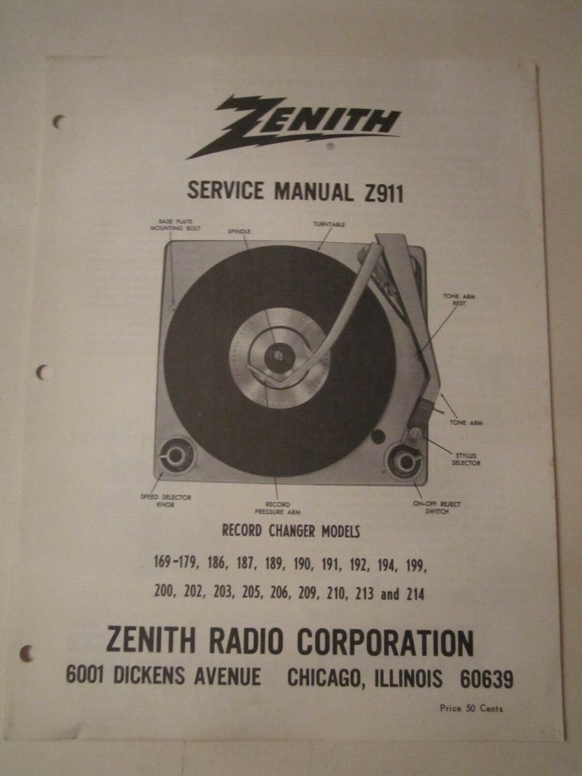 LOT OF 10 ZENITH STEREO SERVICE MANUALS - CIRCA 1970'S - ASSORTED LOT -  LOT R