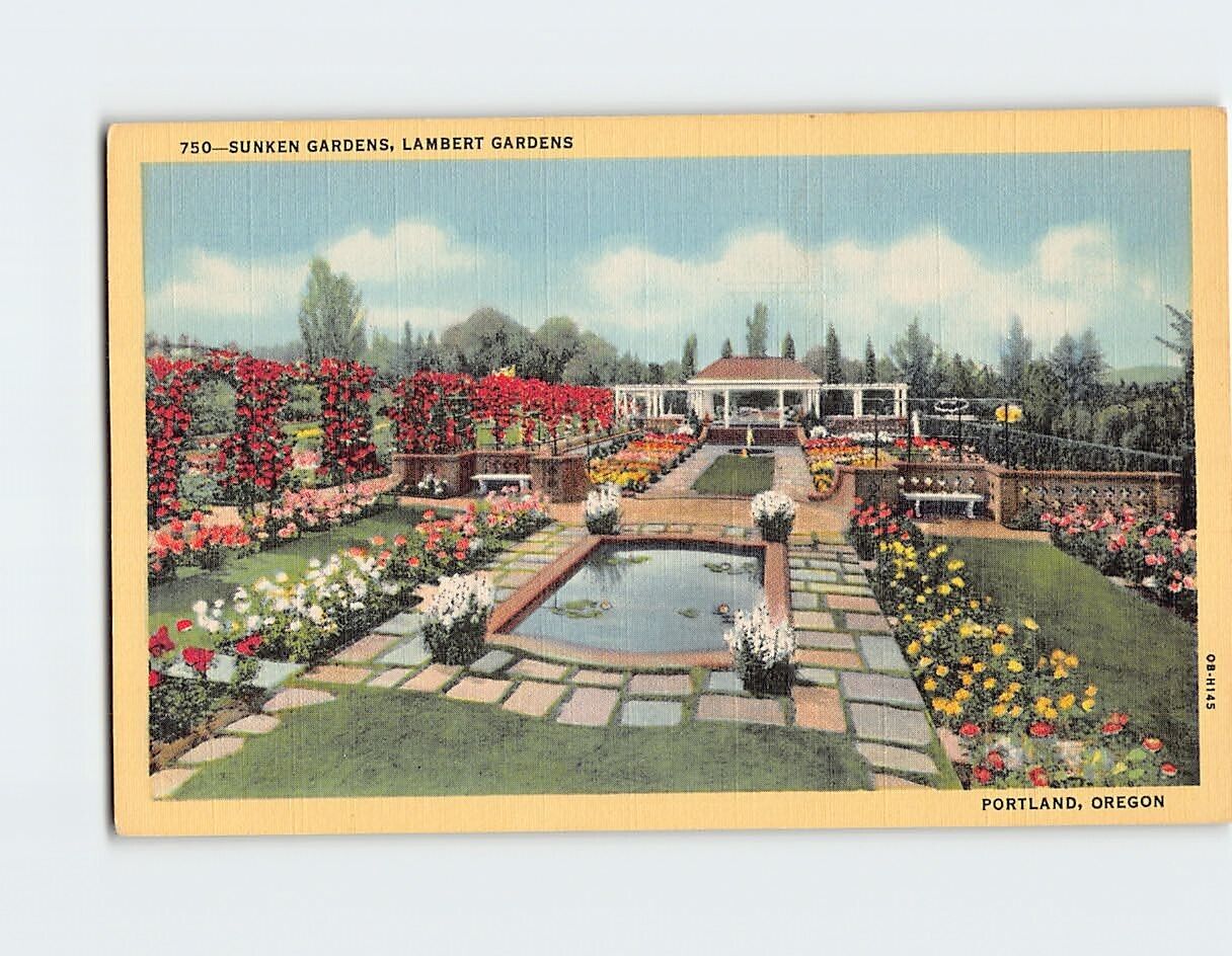 Postcard Sunken Gardens Lambert Gardens Portland Oregon USA