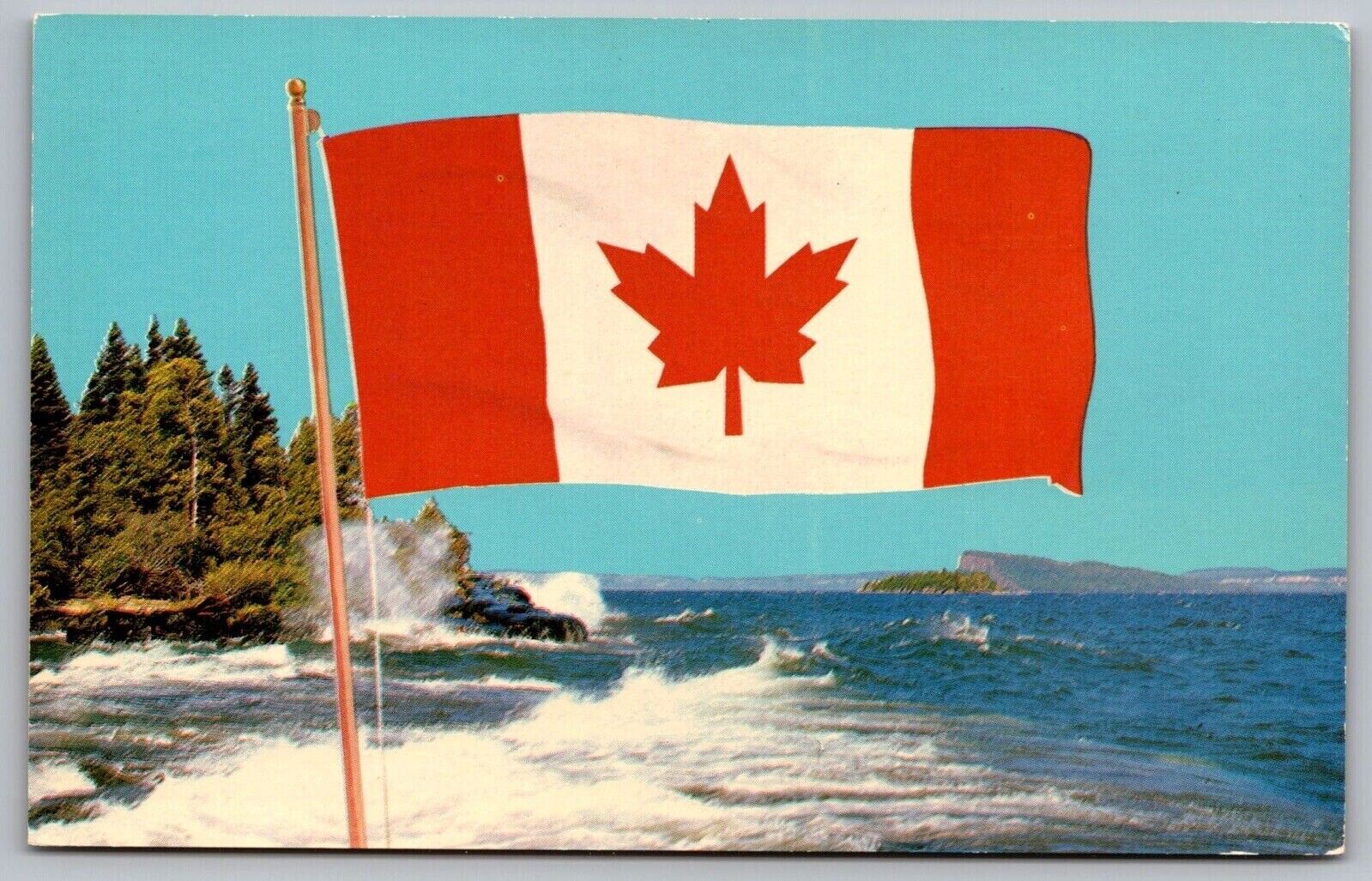 Greetings Westport Ontario Canada National Flag Scenic Chrome Postcard