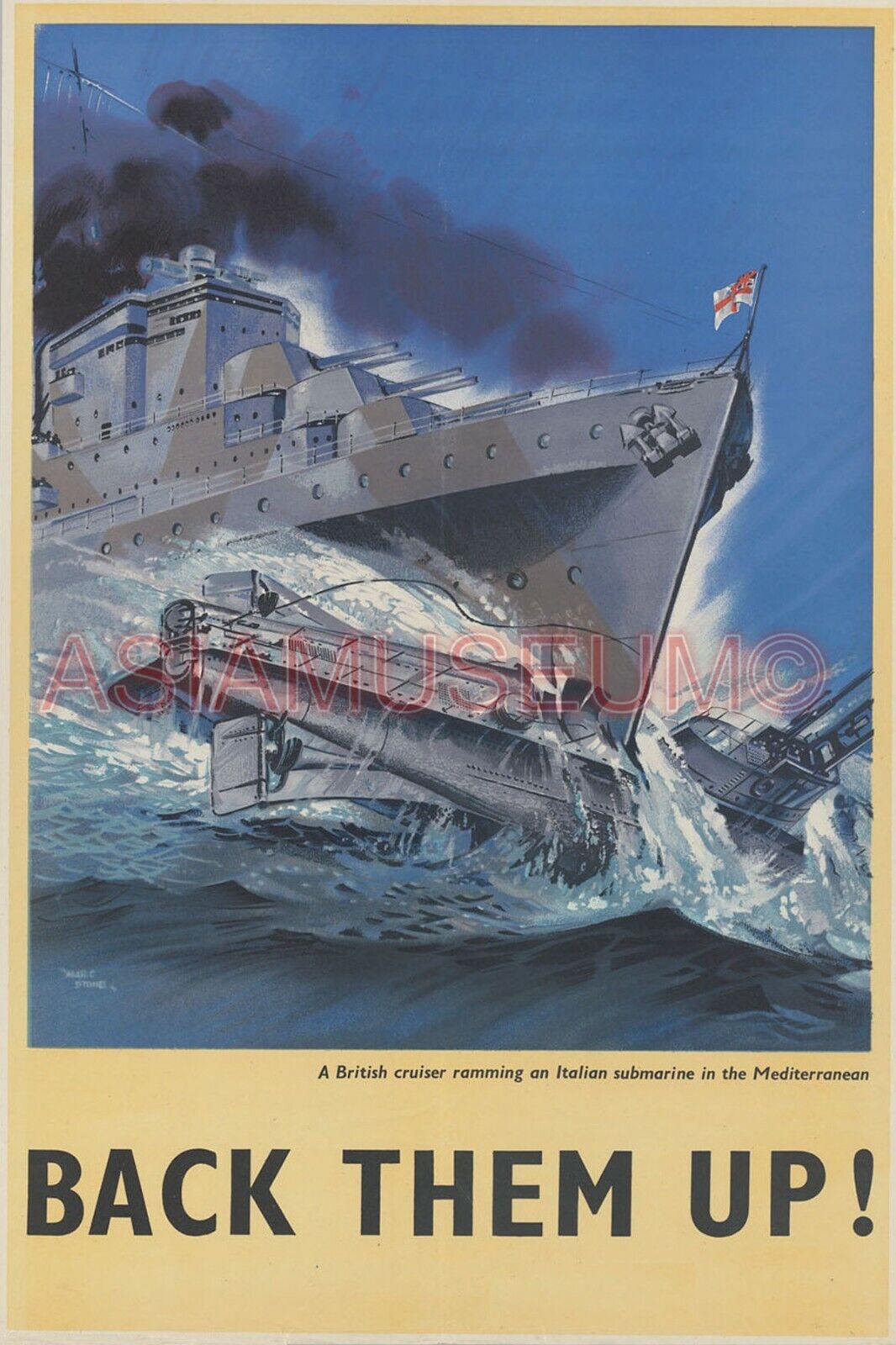 1941 WW2 BRITAIN BRITISH SEA POWER BATTLE SHIP SUBMARINE ART PROPAGANDA Postcard