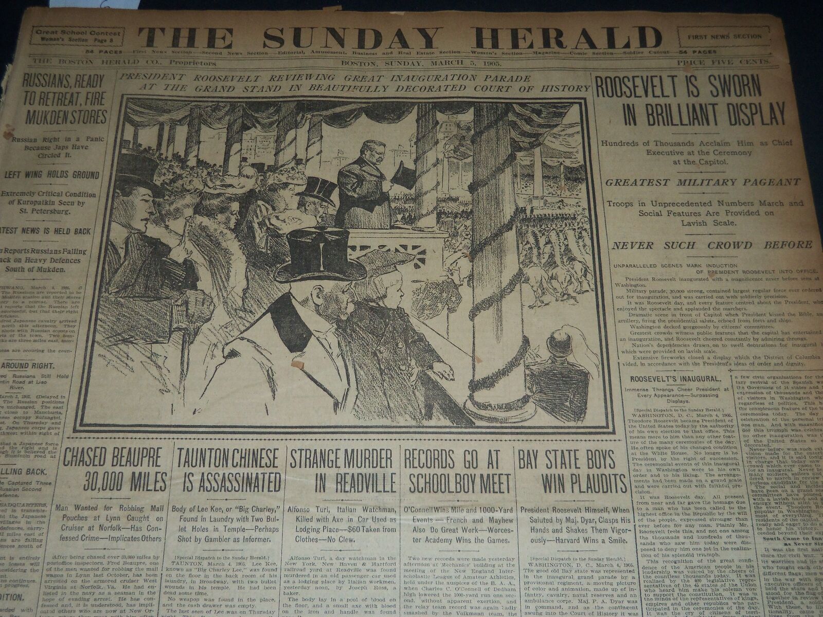 1905 MARCH 5 THE BOSTON HERALD -ROOSEVELT IS SWORN IN BRILLIANT DISPLAY - BH 147