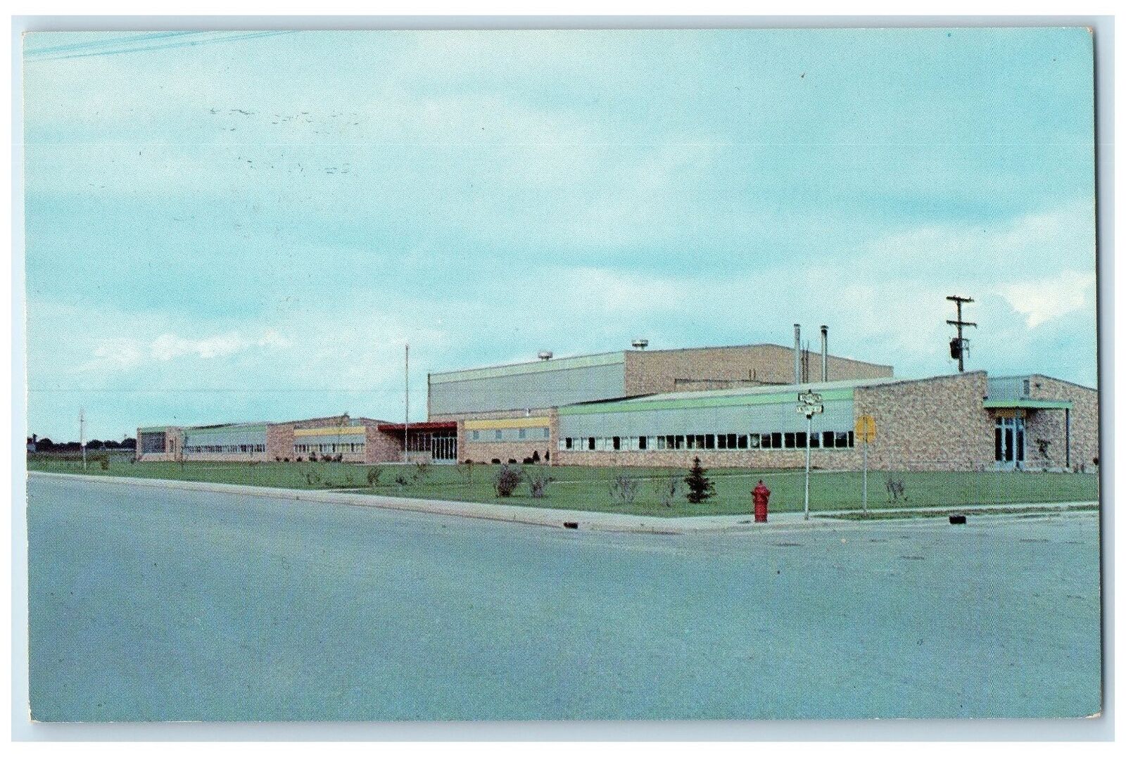 c1960's Ludington Senior High School Exterior Roadside Ludington MI Postcard
