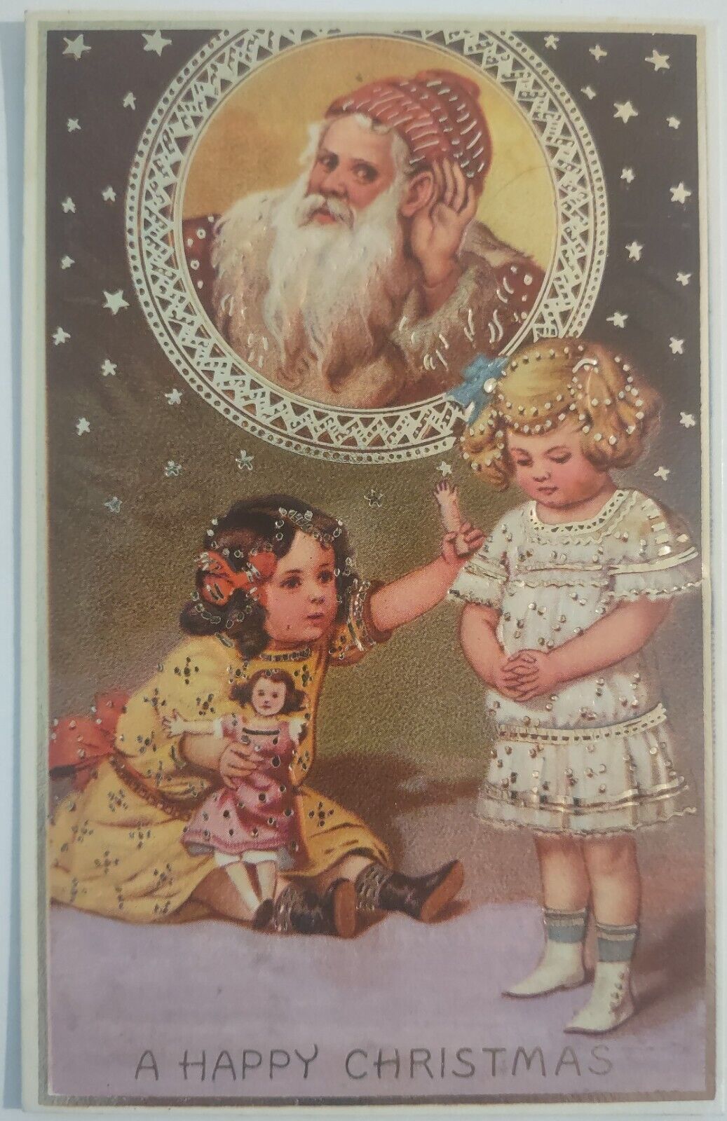 Vintage Postcard Christmas Santa Creepy Arm Ripped Off Embossed Gilt AA18