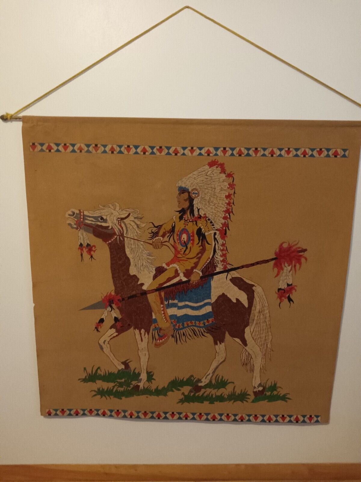 Vintage Native American Art Hand painted On Velvet Material