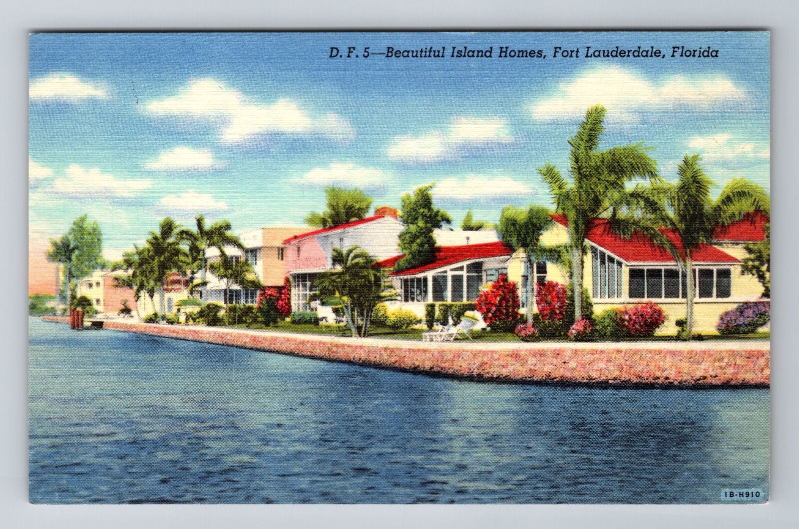 Ft Lauderdale FL-Florida, Island Homes on Water, Antique Vintage Postcard