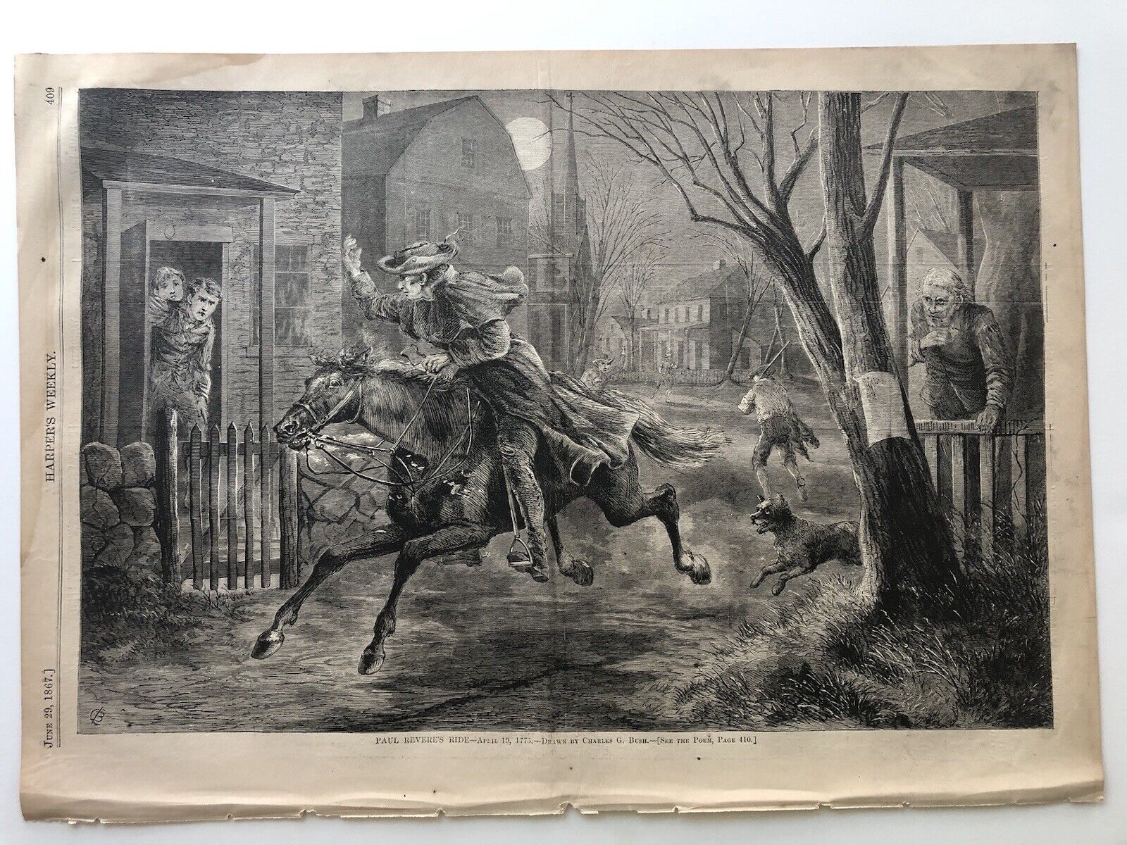 1867 Harper’s Antique Print Paul Revere’s Ride April 19th 1775 #121122