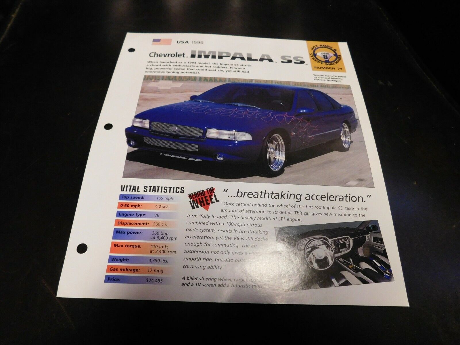 1996 Chevrolet Impala SS Spec Sheet Brochure Photo Poster 