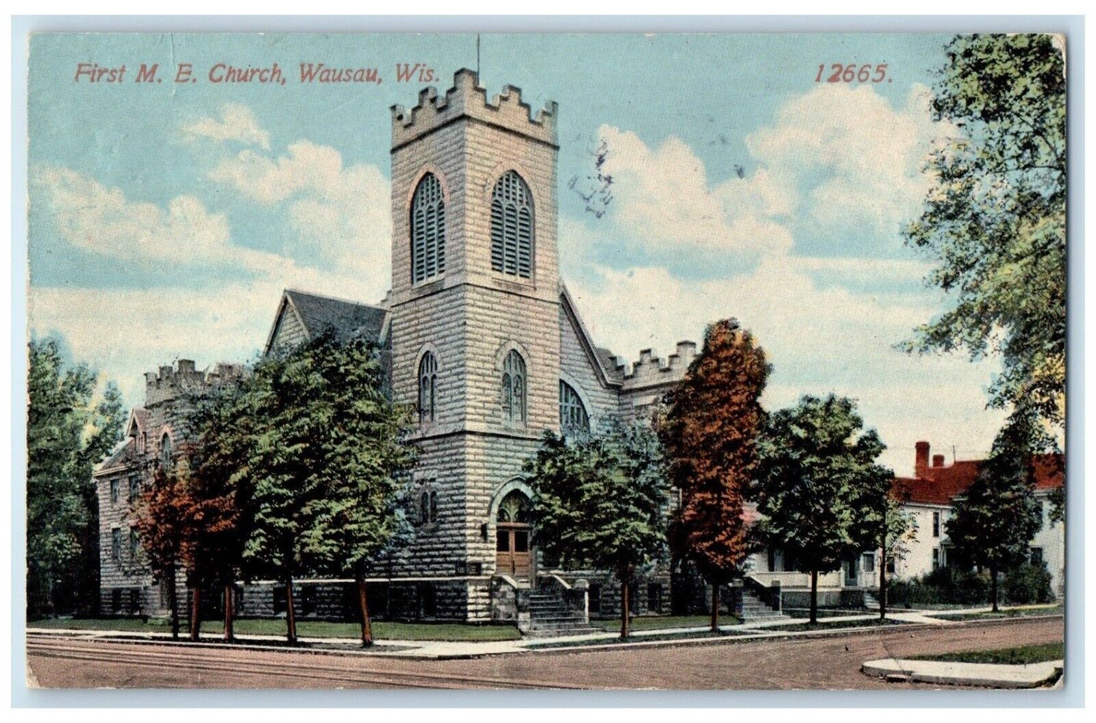 1913 Exterior First M. E. Church Building Wausau Wisconsin WI Vintage Postcard