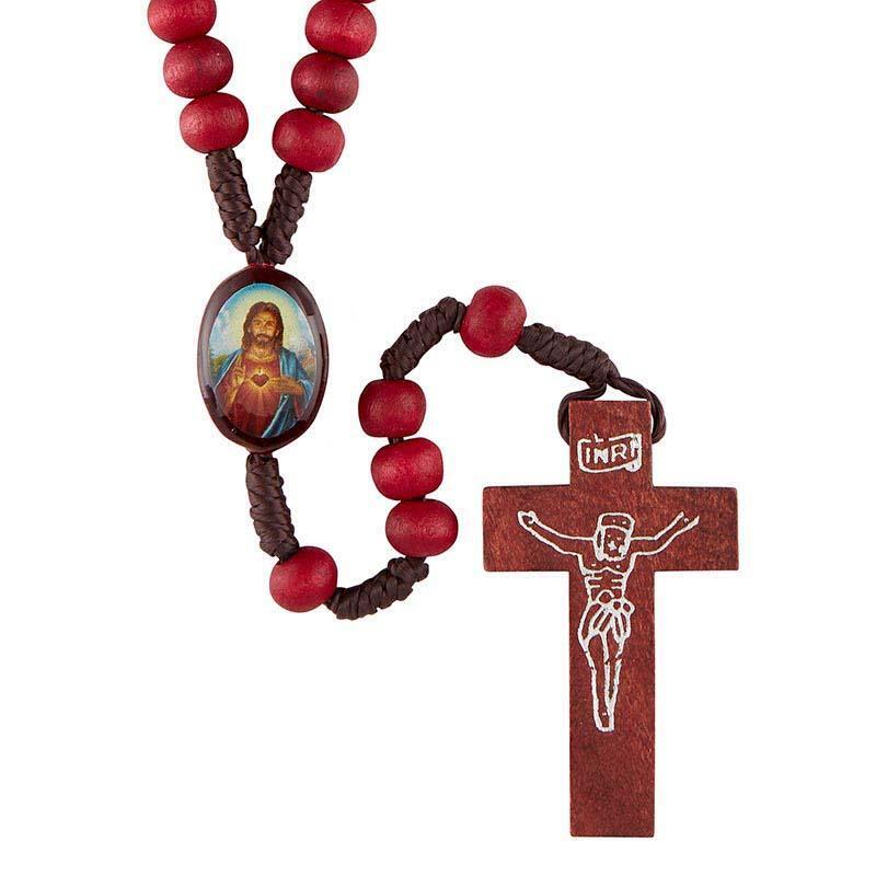 Sacred Heart Rosary Wood Size: 6mm Bead, 13\