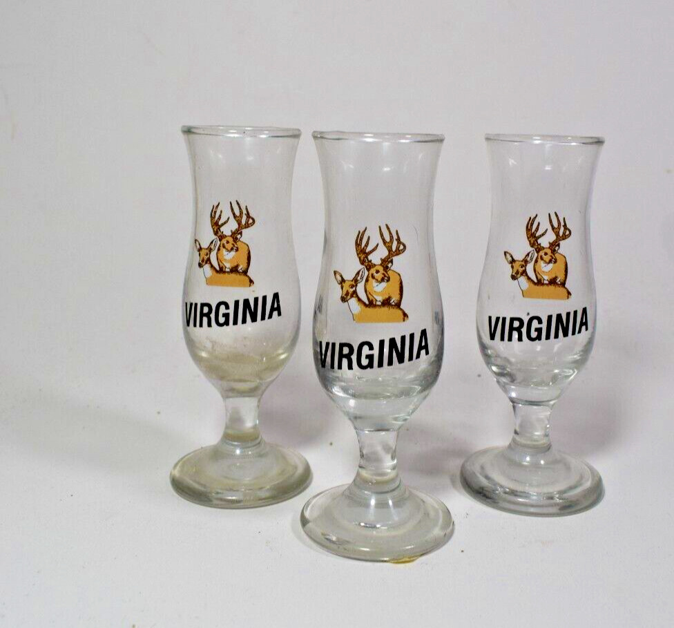 Vintage  (3) Virginia State Shot Glasses White Tail Deer