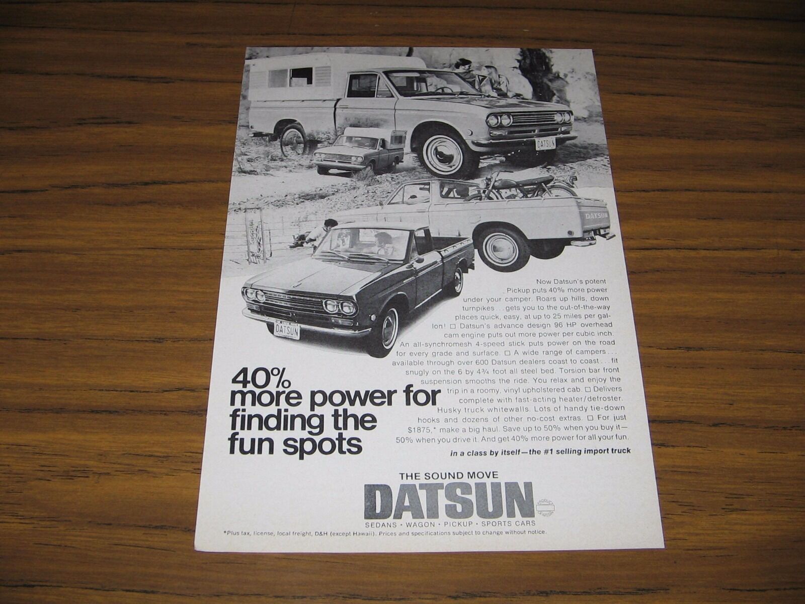1969 Print Ad 1970 Datsun Pickup Trucks with Camper Top