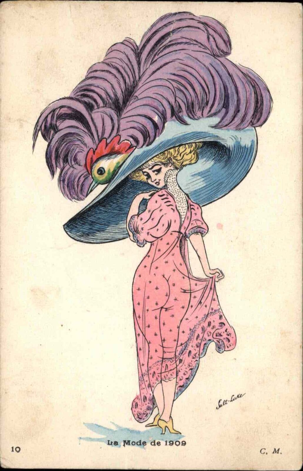 Absurd Hats Beautiful Woman Glamour Dead Bird Mode 1909 Salt Lake c1910 Postcard