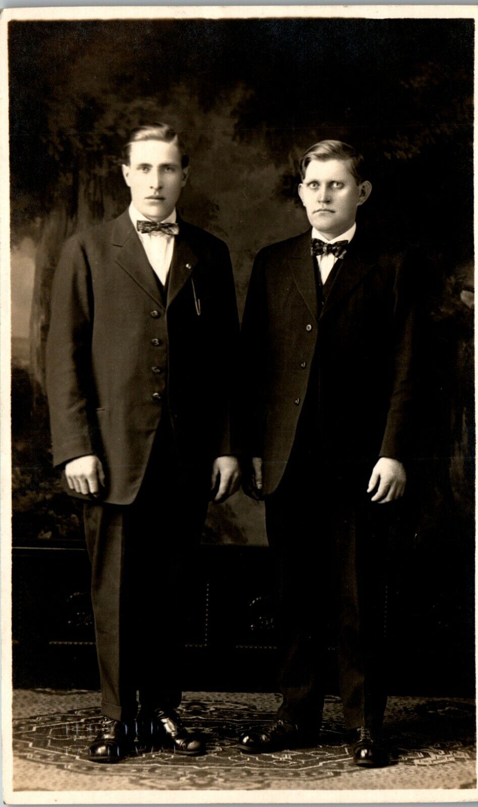  Two Handsome Brothers in formal 4 button suit 1920 era RPPC Vintage Post SB1