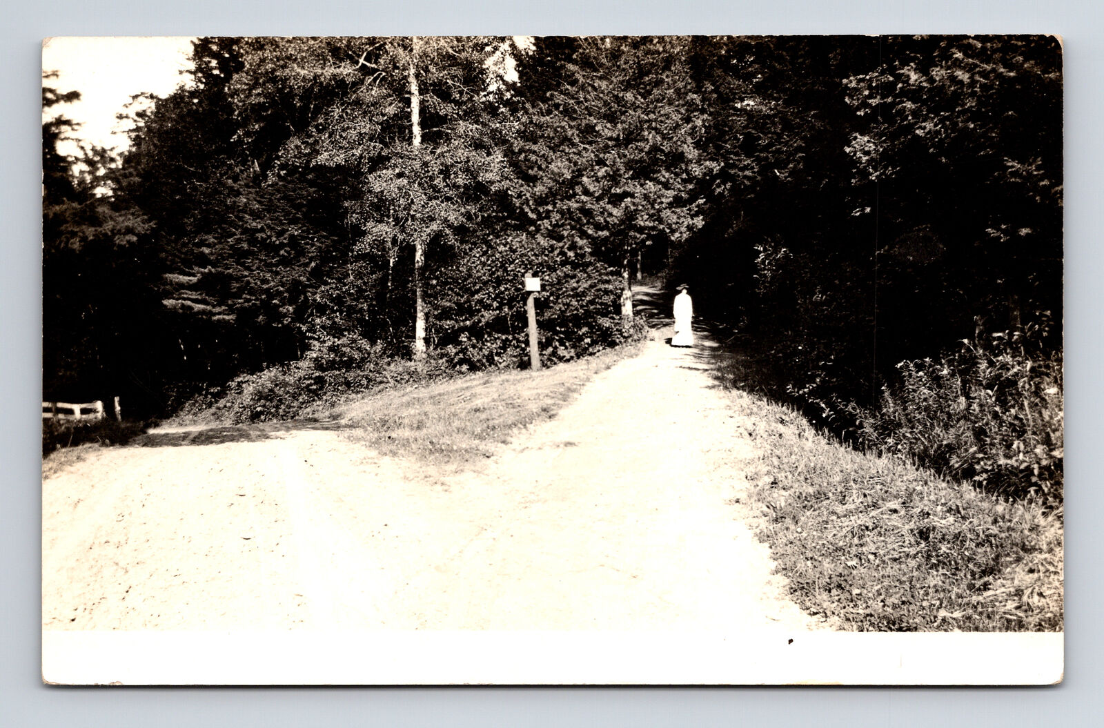 RPPC Lady Standing in Driveway Joes Brook Rd St. Johnsbury Vermont VT Postcard